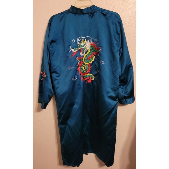 Oriental Robe with Dragon Embroidery Emerald Green Unisex - Picture 3 of 3